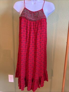 Altar'd State Red Printed Sundress with Embellished Yoke